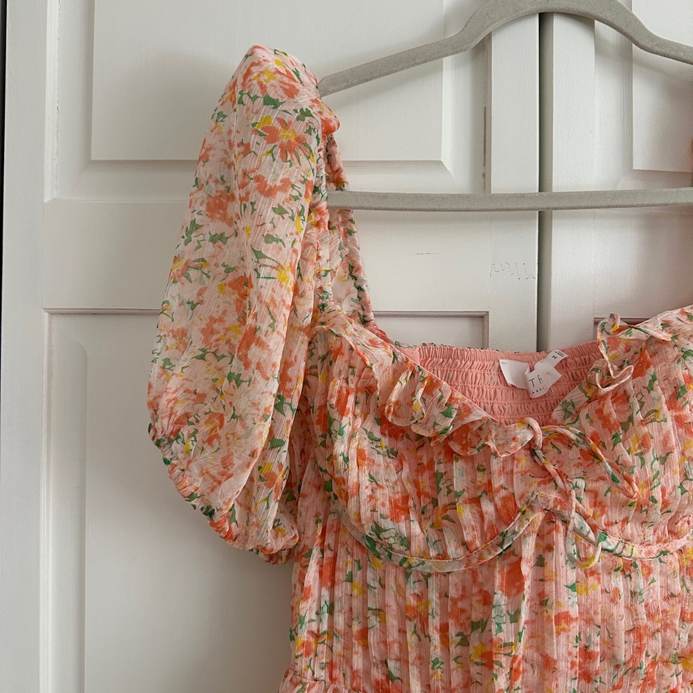 Floral Ruffle Blouse - Pink and Orange